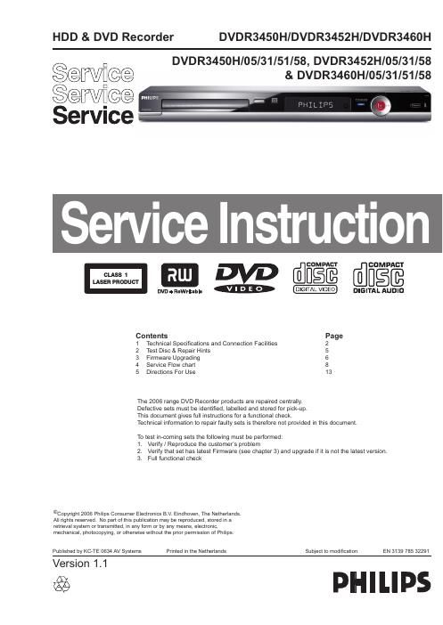 philips dvdr 3452 h service manual