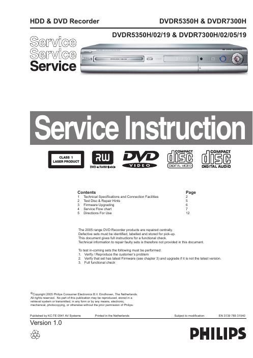 philips dvdr 5350 h service manual