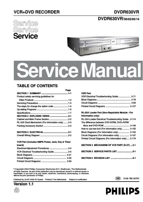 philips dvdr 630 vr service manual