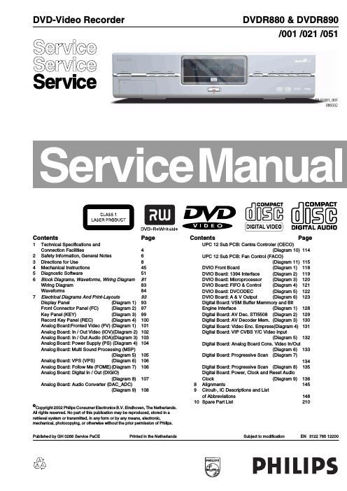 philips dvdr 880 890 service manual