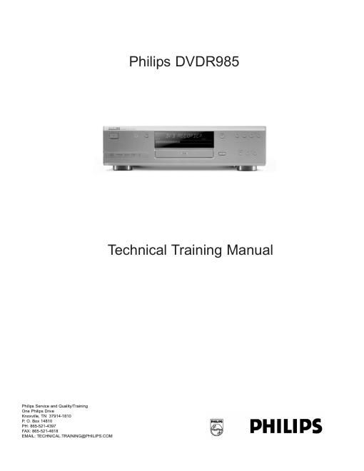 philips dvdr 985 service manual