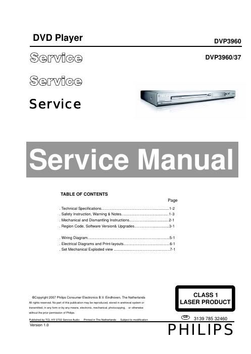 philips dvp 3960 service manual