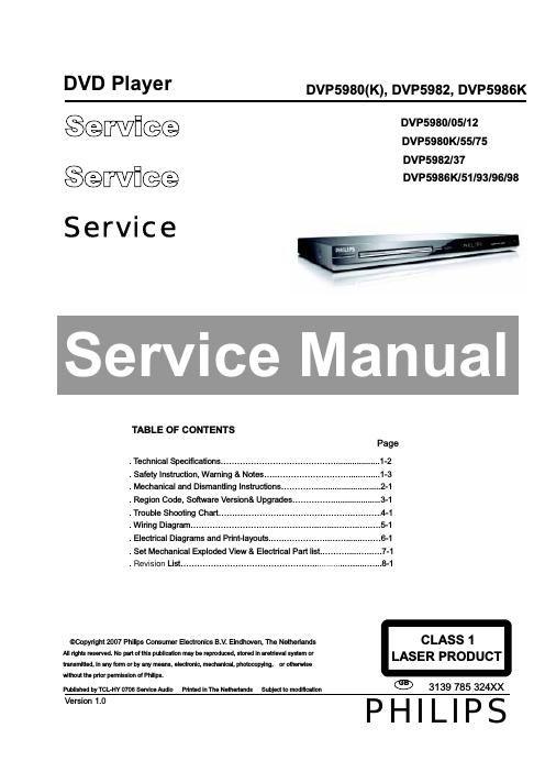 philips dvp 5980 k service manual