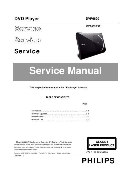 philips dvp 6620 service manual