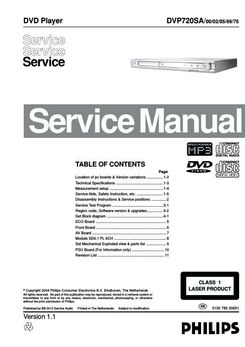 philips dvp 720 sa service manual