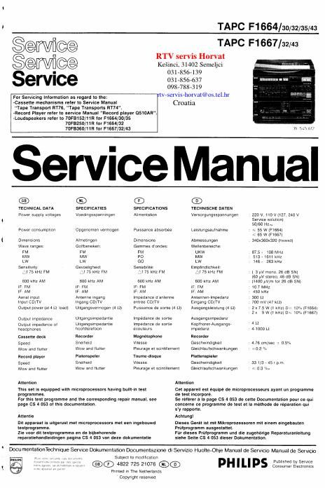 philips f 1664 1667 service manual