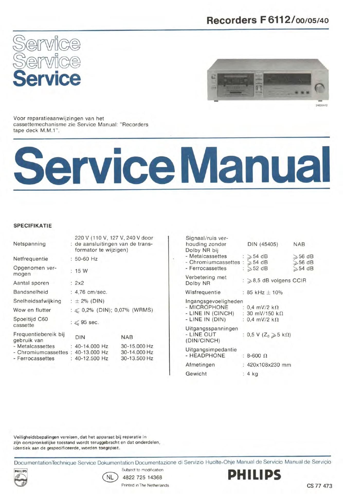 philips f 6112 service manual