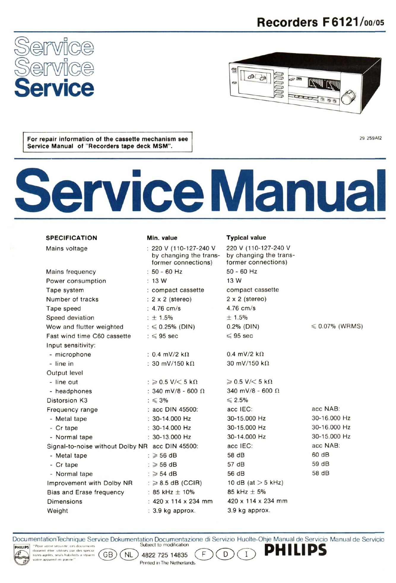 philips f 6121 service manual