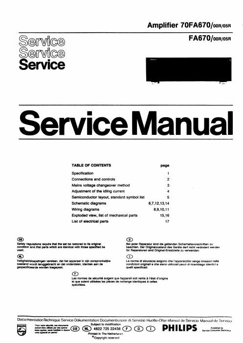 philips fa 670 service manual