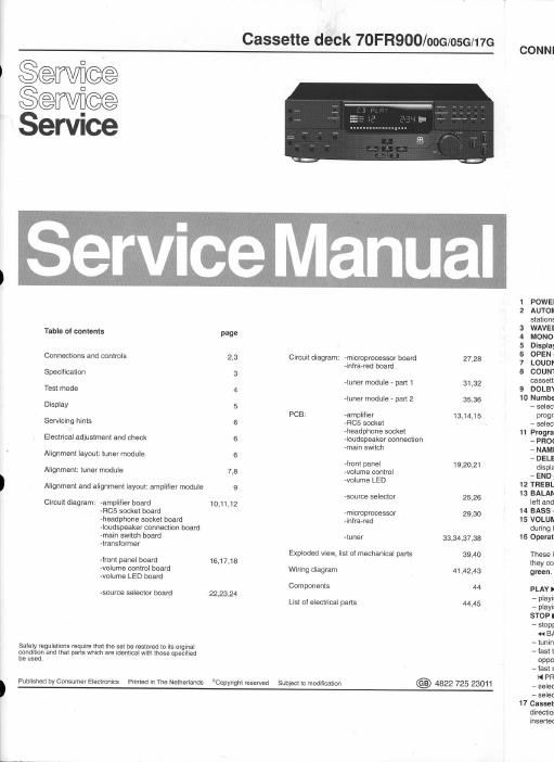 philips fr 900 service manual