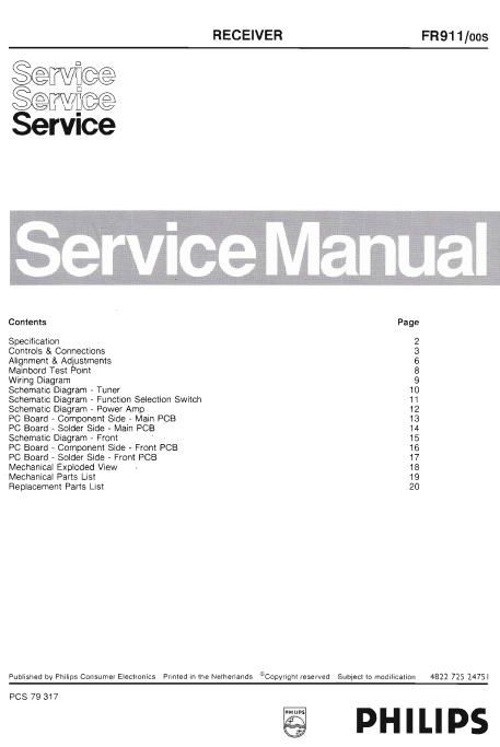 philips fr 911 service manual