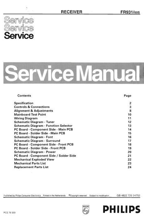 philips fr 931 service manual