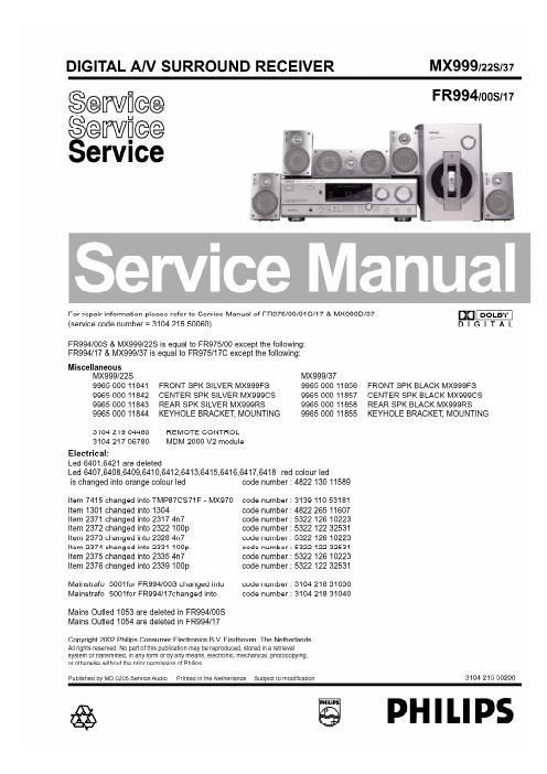 philips fr 994 mx 999 service manual