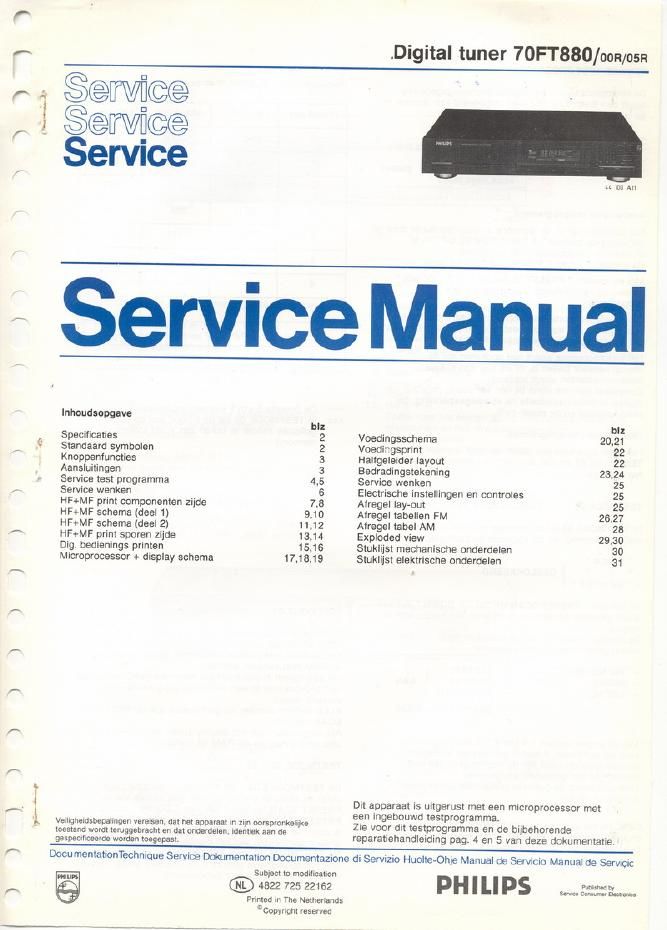 philips ft 880 service manual