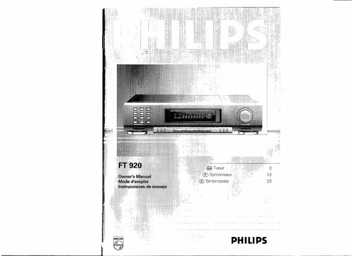 philips ft 920 owners manual