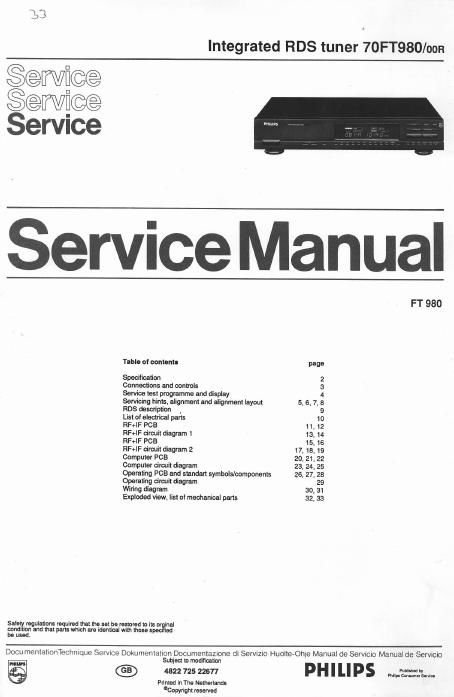 philips ft 980 service manual