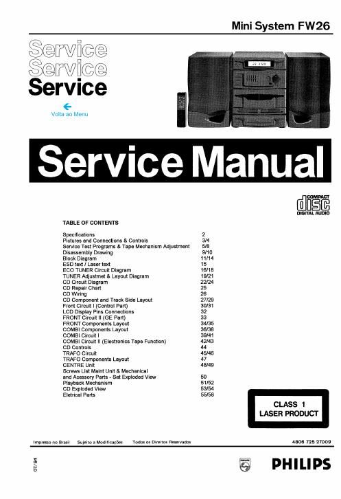 philips fw 26 service manual