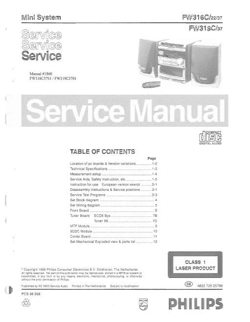 philips fw 316 c fw 318 c service manual