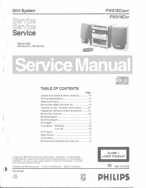 philips fw 316 c service manual