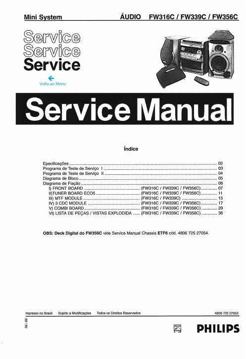 philips fw 339 316 356 service manual portugese