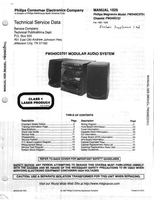 philips fw 340 c 3701 service manual