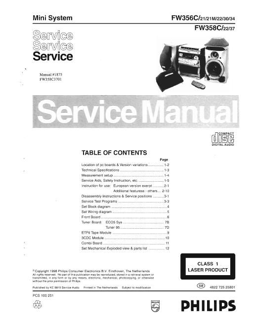 philips fw 356 c fw 358 c service manual