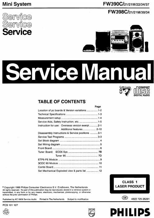 philips fw 390 c service manual