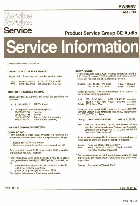 philips fw 399 v service manual