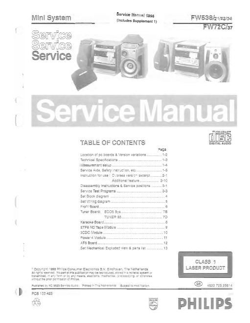 philips fw 538 fw 72 c service manual