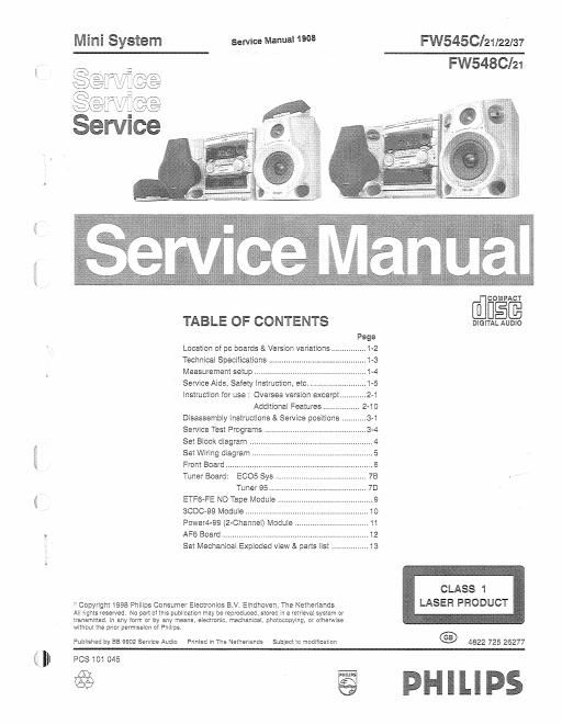philips fw 545 548 c service manual