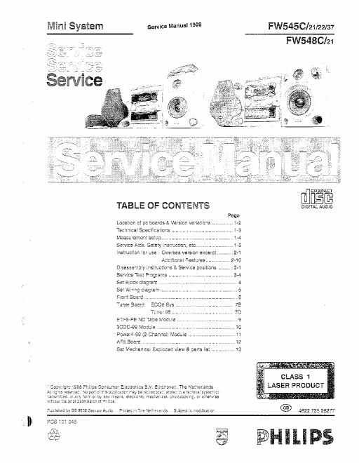 philips fw 545 c fw 548 c service manual