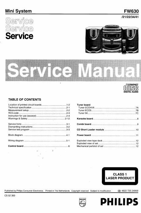 philips fw 630 service manual