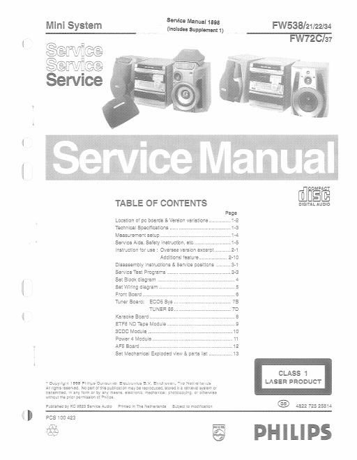 philips fw 72 c service manual