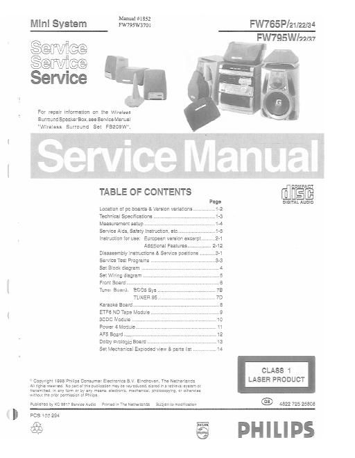 philips fw 765 p fw 795 w service manual