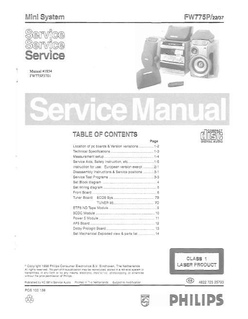 philips fw 775 p service manual