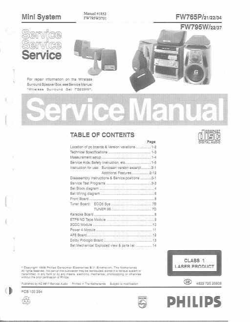 philips fw 795 w 765 p service manual