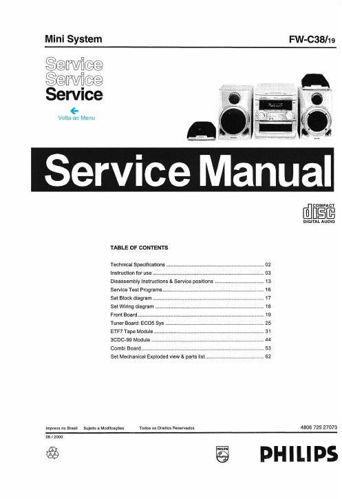 philips fw c 38 service manual