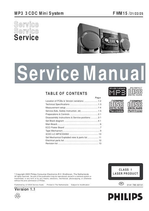 philips fwm 15 service manual