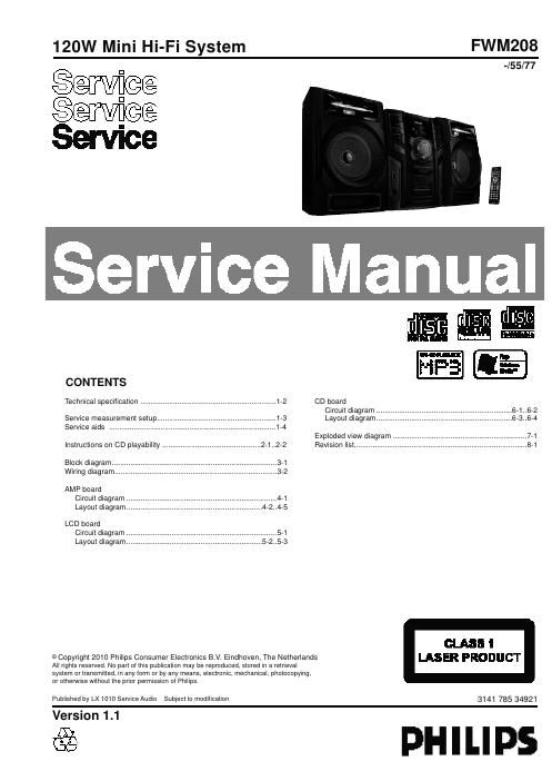 philips fwm 208 service manual