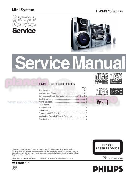 philips fwm 375 service manual