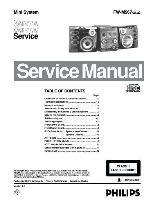 philips fwm 567 service manual