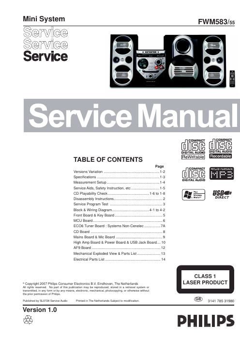 philips fwm 583 service manual