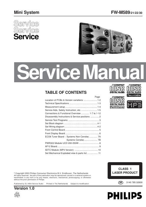 philips fwm 589 service manual