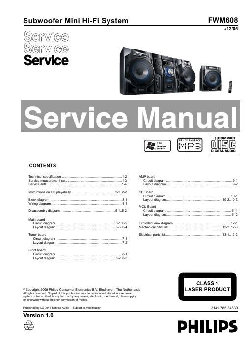 philips fwm 608 subwoofer mini hi fi system service manual