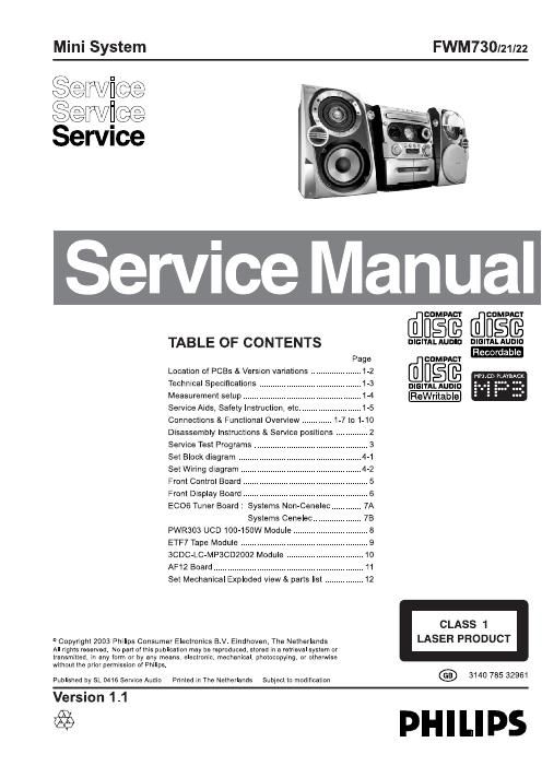 philips fwm 730 part 1 service manual