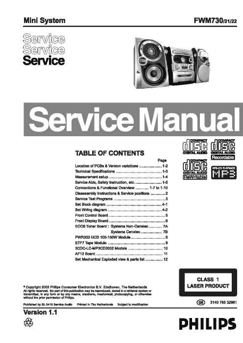 philips fwm 730 service manual