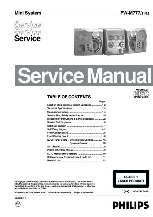 philips fwm 777 service manual
