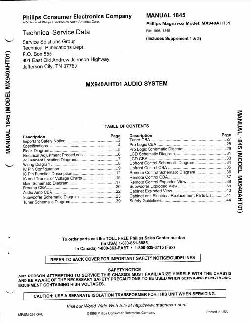 philips mx 940 aht 01 service manual