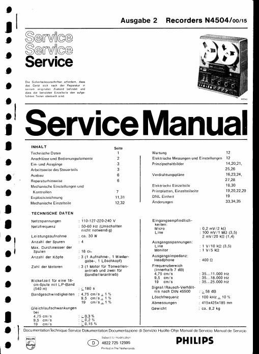 philips n 4504 tape service manual