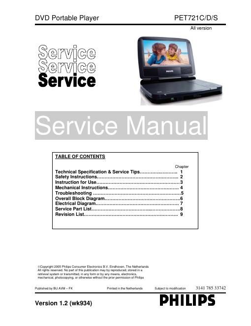 philips pet 721 service manual